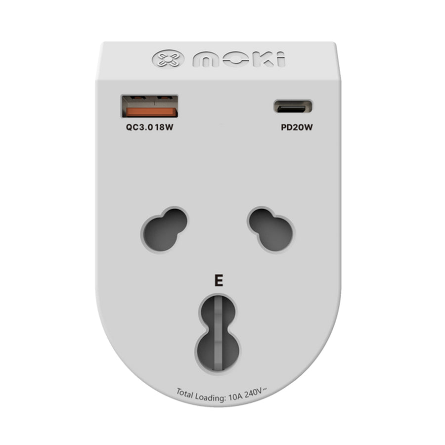 Moki Accessories ACC-MTAISAP - Moki Travel Adaptor Plus Inbound - India to AU/NZ + PD20W USB-C & QC 3.0 USB-A
