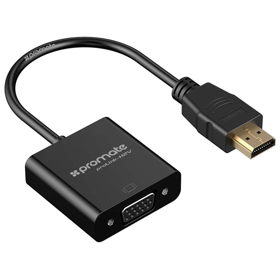 Promate PROLINK-H2V-BLK - HDMI (Male) to VGA (Female) Display Adaptor Kit. Supports up to 1920x1080@60Hz.