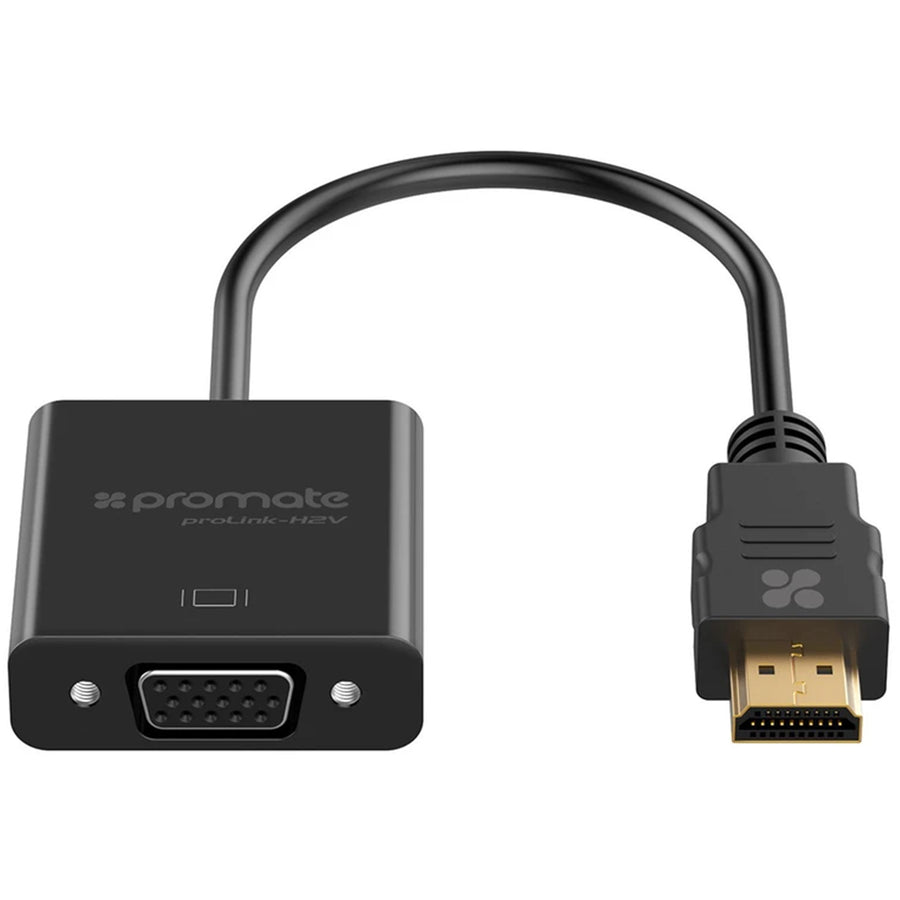 Promate PROLINK-H2V-BLK - HDMI (Male) to VGA (Female) Display Adaptor Kit. Supports up to 1920x1080@60Hz.