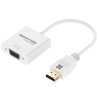 Promate PROLINK-H2V-WHT - HDMI (Male) to VGA (Female Display Adaptor Kit. Supports up to 1920x1080@60Hz.