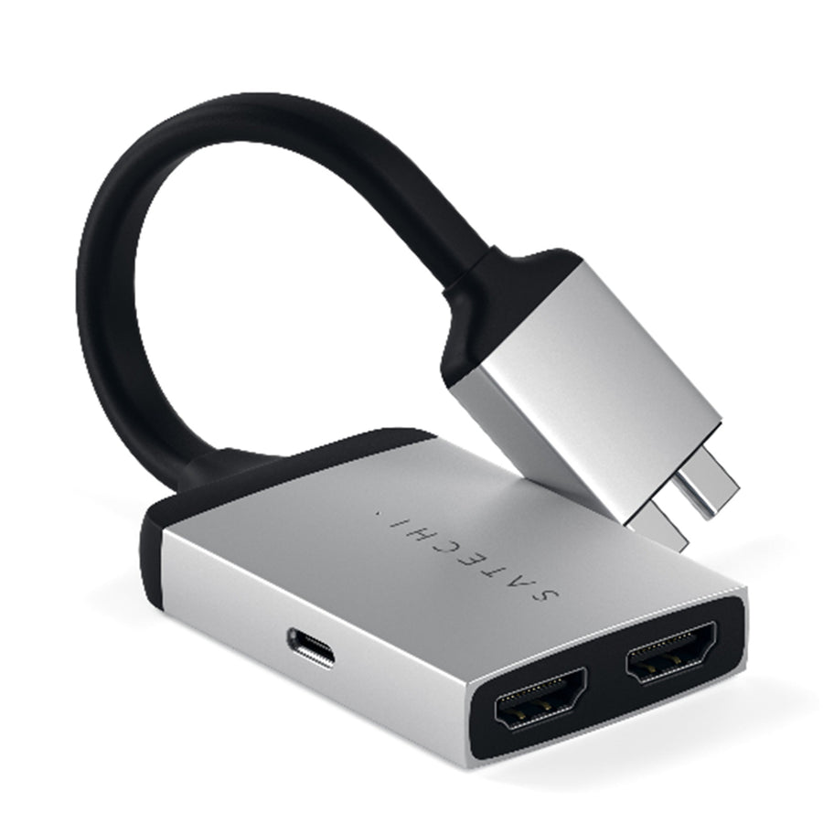 SATECHI ST-TCDHAS SATECHI Aluminium Type-C Dual 4K HDMI Adapter  -Silver ( Dual Display only supported on  14"/15"/16"  Apple Macook Pro with Intel CPU &  M1/M2 /M3 Pro & Max Chip only ,   not Support  Apple 13" Macbook Pro / 13" &  15"   Air  with M1/M2 Chi