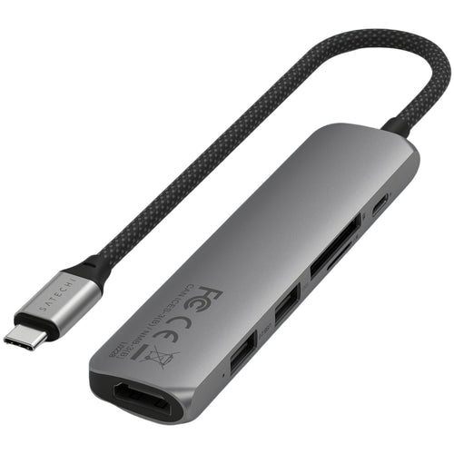 SATECHI Slim USB-C MultiPort Adapter - Space Grey - 1x USB-C PD port 100W, SD & MicroSD Card Reader, USB-A 3.2 Port, USB-A 2.0 Port, HDMI Video Port (4k60Hz)