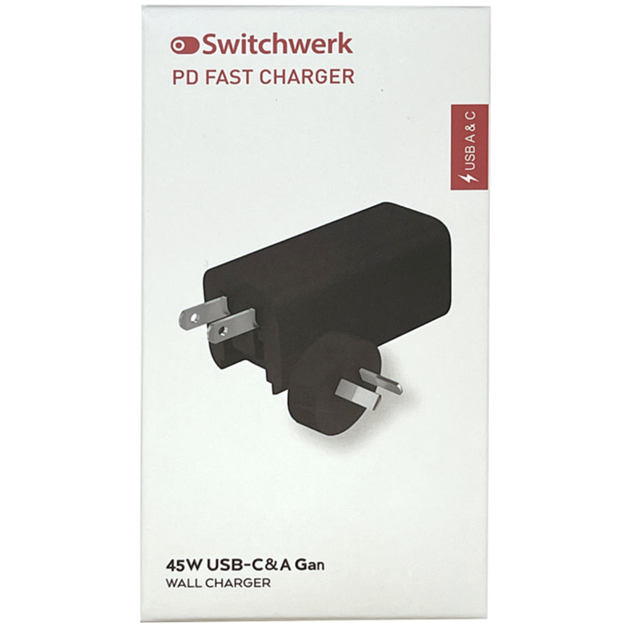 Switchwerk   45W GAN Quick Charge Dual Port USB-C PD Wall Charger Power Adapter