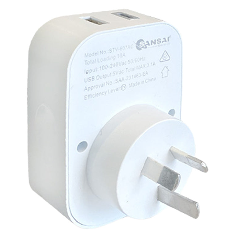 Sansai STV-607AC USB Travel Adapter - Other Countries to NZ / AU