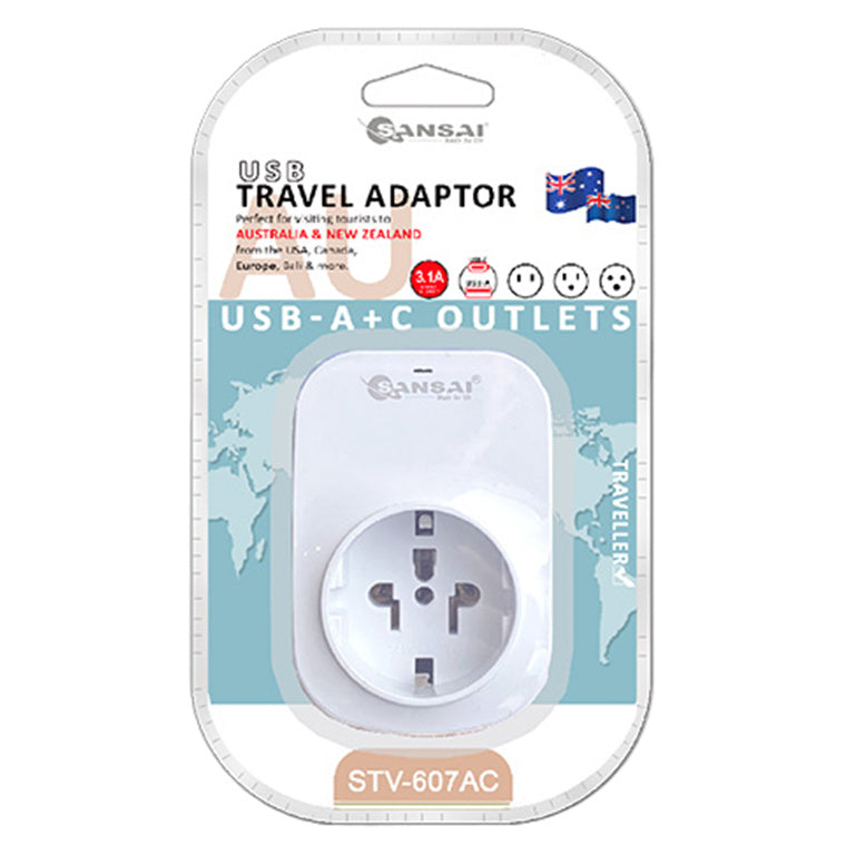 Sansai STV-607AC USB Travel Adapter - Other Countries to NZ / AU