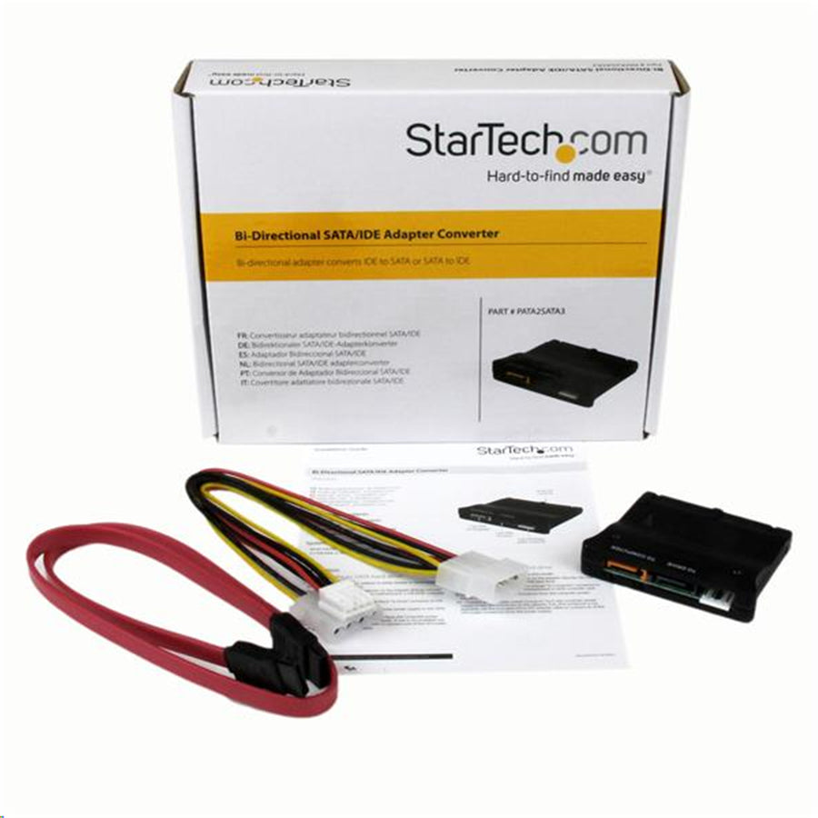 StarTech.com PATA2SATA3 Bidirektionaler SATA-IDE-Adapter/Konverter – 1 x IDE-Buchse, 1 x SP4-Stromanschluss (Stecker) – 2 x SATA-Stecker – Schwarz