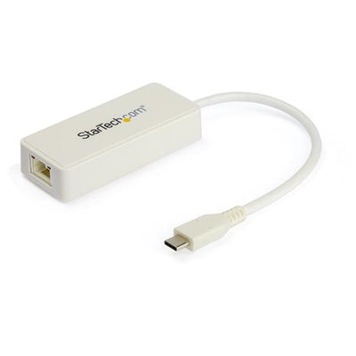 StarTech.com US1GC301AUW USB C to Gigabit Ethernet Adapter w/USB A Port - White 1Gbps NIC USB 3.0/USB 3.1 Type C Network Adapter - 1GbE USB-C RJ45/LAN TB3 Compatible Windows MacBook Pro Chromebo