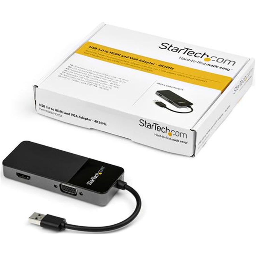 StarTech.com USB32HDVGA USB 3.0 to HDMI and VGA Adapter - 4K/1080p USB Type-A Dual Monitor Multiport Adapter Converter - External Video Graphics Card for Multiple Screens - Multi Display USB Adapter (USB32HDVGA)