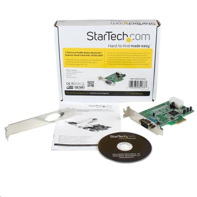StarTech.com PEX1S553LP Serieller RS232-PCI-Express-Adapter mit 1 Port – PCIe-RS232-Hostcontrollerkarte – PCIe auf seriell DB9 – 16550 UART – Erweiterungskarte mit niedrigem Profil – Windows und Linux