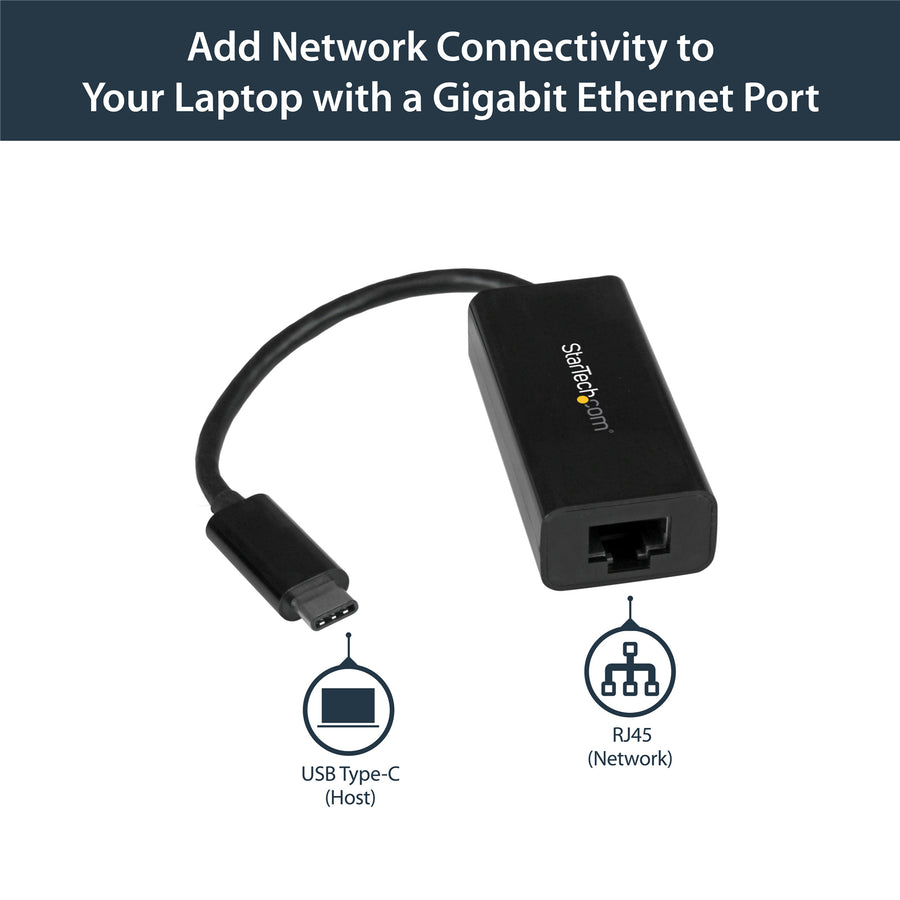 StarTech.com US1GC30B USB-C to Gigabit Ethernet Adapter Black USB3.1 to RJ45 LAN Network Adapter USB Type C to Ethernet USB-C Network Adapter  10/100/1000Mbps  Thunderbolt 3 Compatible  RJ45