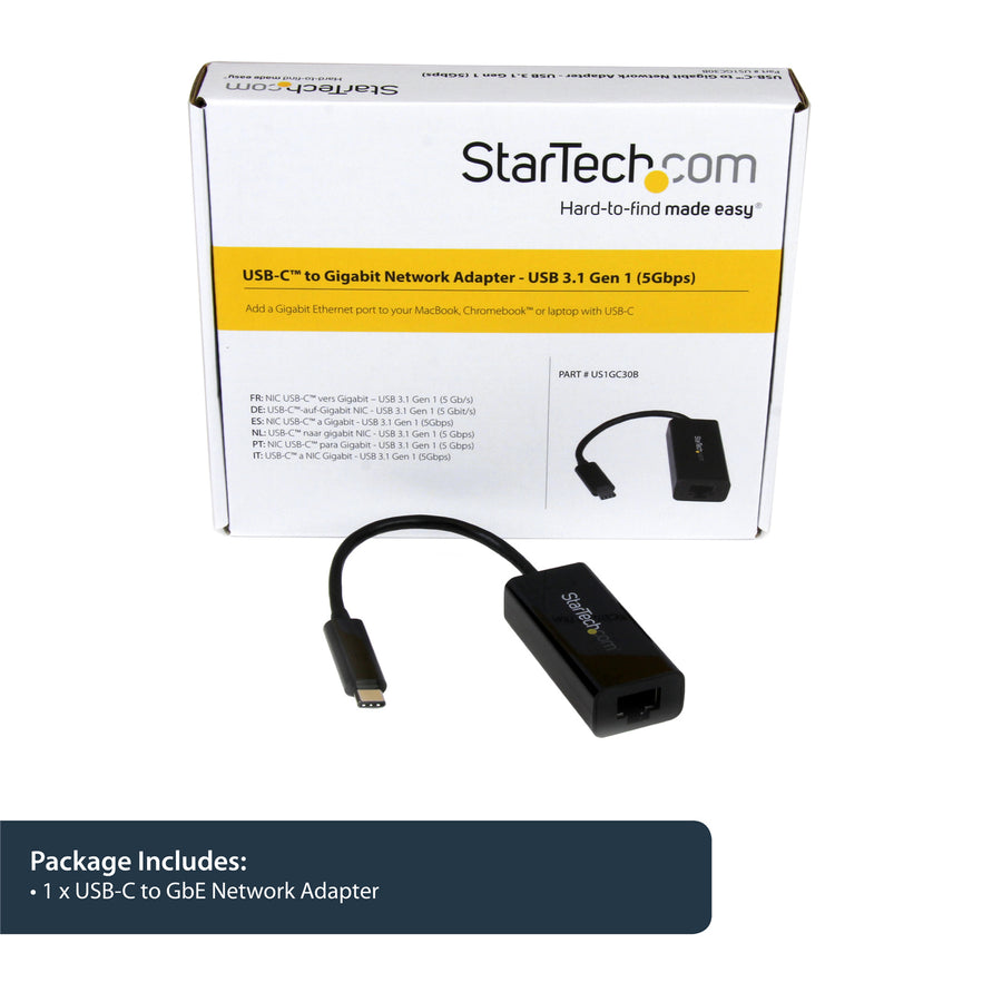 StarTech.com US1GC30B USB-C to Gigabit Ethernet Adapter Black USB3.1 to RJ45 LAN Network Adapter USB Type C to Ethernet USB-C Network Adapter  10/100/1000Mbps  Thunderbolt 3 Compatible  RJ45