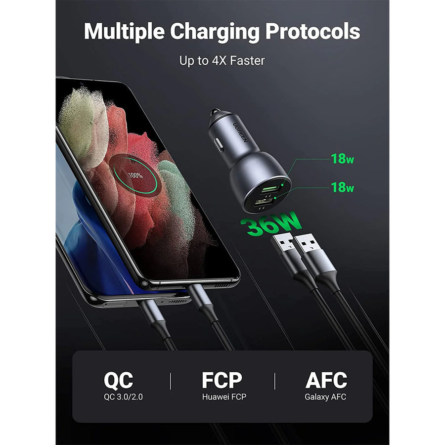UG-10144 - UGREEN 36W 2 Ports Fast Car Charger (Dark Blue)