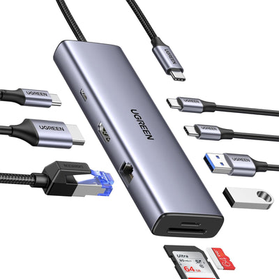 Ugreen HDMI 4K30HZ 2 USB3.0 2 USB-C SD&TF RJ45 1G PD100W 8in1