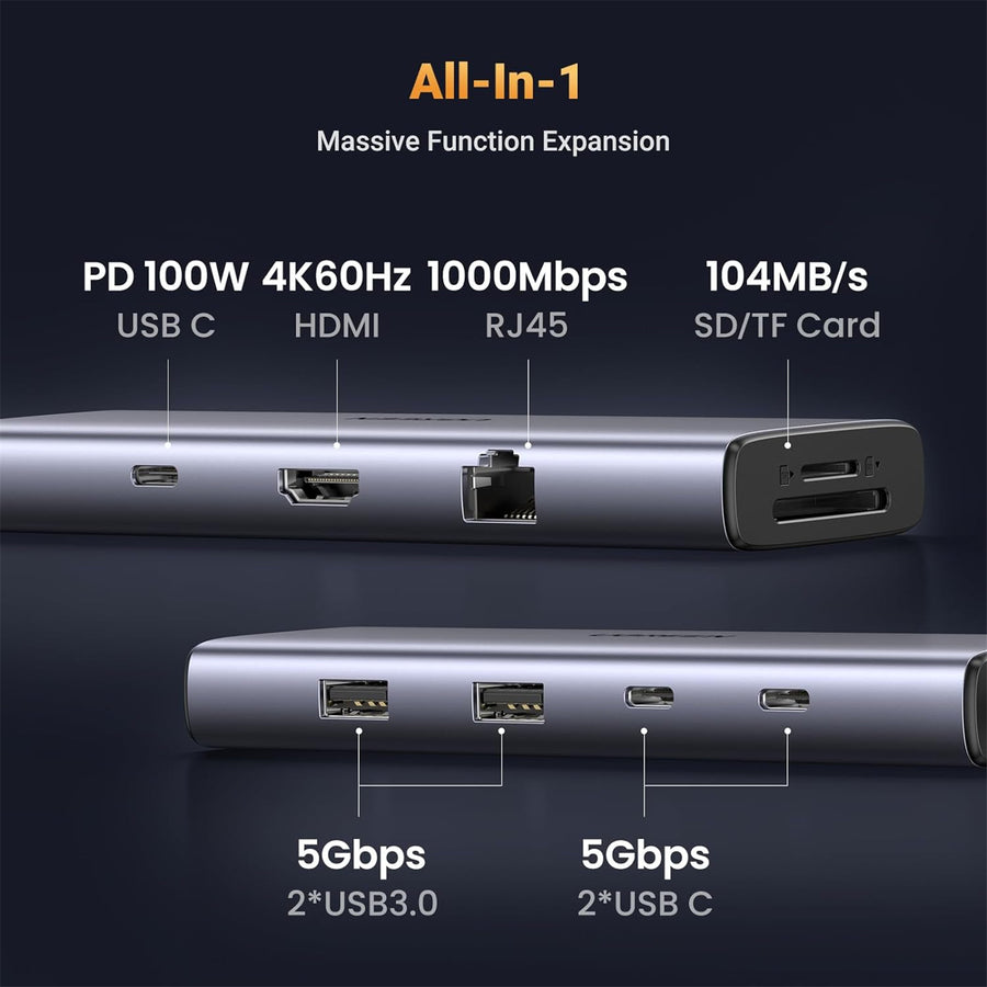 Ugreen HDMI 4K30HZ 2 USB3.0 2 USB-C SD&TF RJ45 1G PD100W 8in1
