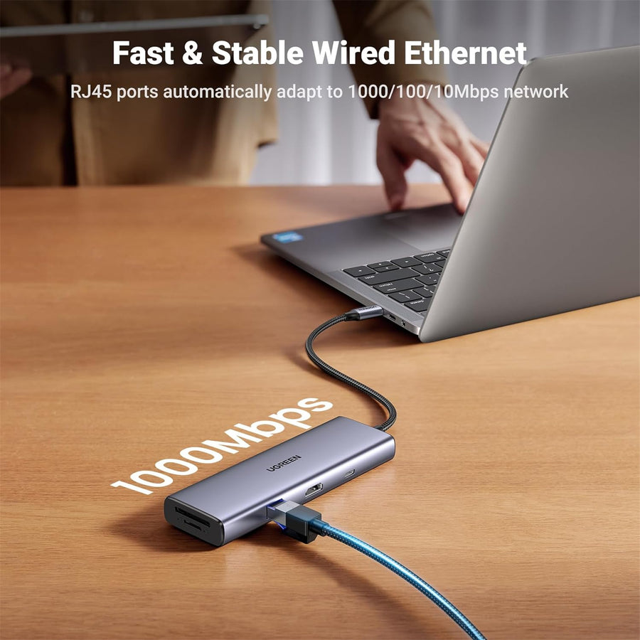 Ugreen HDMI 4K30HZ 2 USB3.0 2 USB-C SD&TF RJ45 1G PD100W 8in1