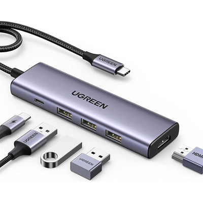 UGREEN UG-15597 USB-C To HDMI+3*USB 3.0 A+PD Power Converter Adapter