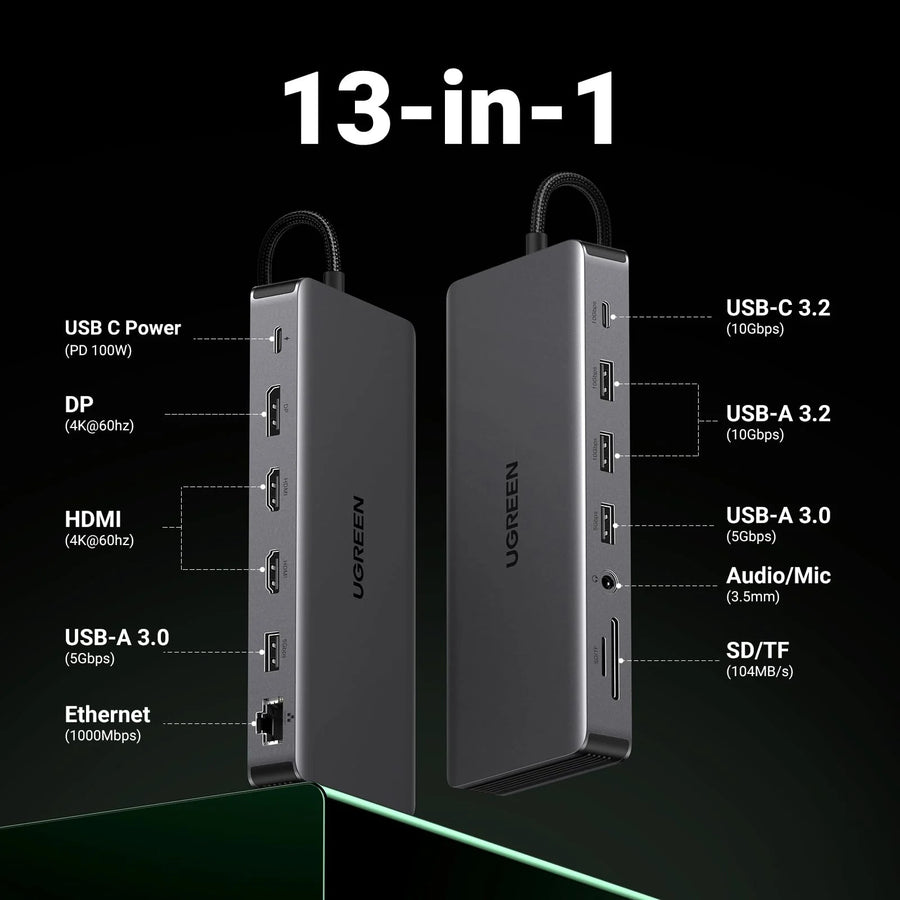 UGREEN Revodok Pro 313 13 in 1 USB C Triple Docking Station 100W PD 2 HDMI 1 PD 10Gbps