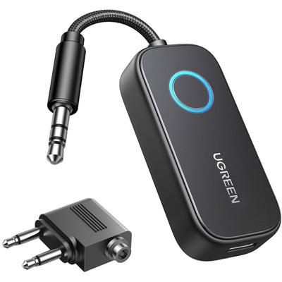 UGREEN Airplane Bluetooth 5.2 Transmitter Adapter - For Airpods or Headphones Dual Pairs, 2-in-1 Wireless Bluetooth 3.5mm Aux Jack Audio Transmitter/Receiver for Flight, TV, Car Stereo, Treadmill