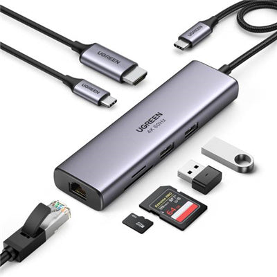 UG-60515 - Ugreen HDMI 4K30HZ 2 USB3.0 RJ45 1G SD&TF PD60W 6in1