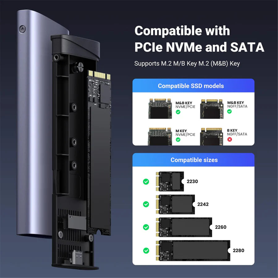 UG-15813 - UGreen 15813 M.2 PCIe NVME And SATA Solid State Drives With USB3.2 Gen 2 Standard Speed of 10Gbps, USB Attached SCSI Protocol And TRIM Supported  Grey Colour
