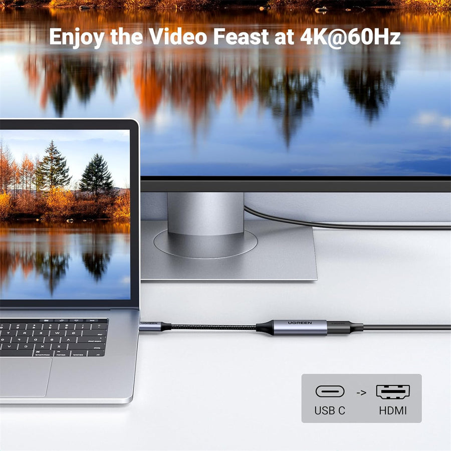 UGREEN UG-70444 USB-C to HDMI Adapter Cable 4K60Hz Aluminum Type C Thunderbolt 4/3 Converter Male to Female Compatible with iPhone 16/15 Pro Max Plus, iPad Mini Air, MacBook Pro, Galaxy S24Ultra, iMac XPS 17