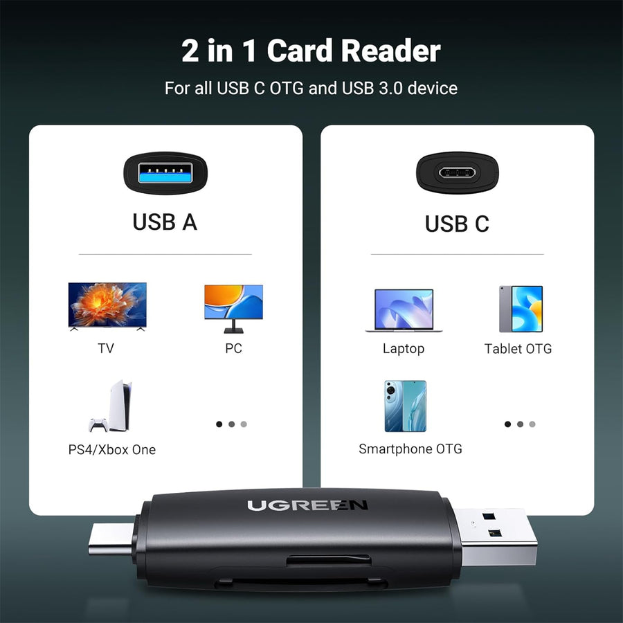 UG-80191 - Ugreen USB-C USB TF SD 3.0 Card Reader Black