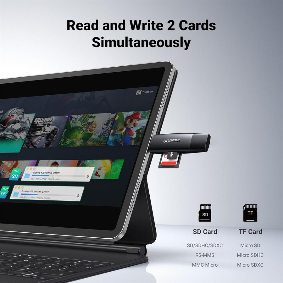 UG-80191 - Ugreen USB-C USB TF SD 3.0 Card Reader Black