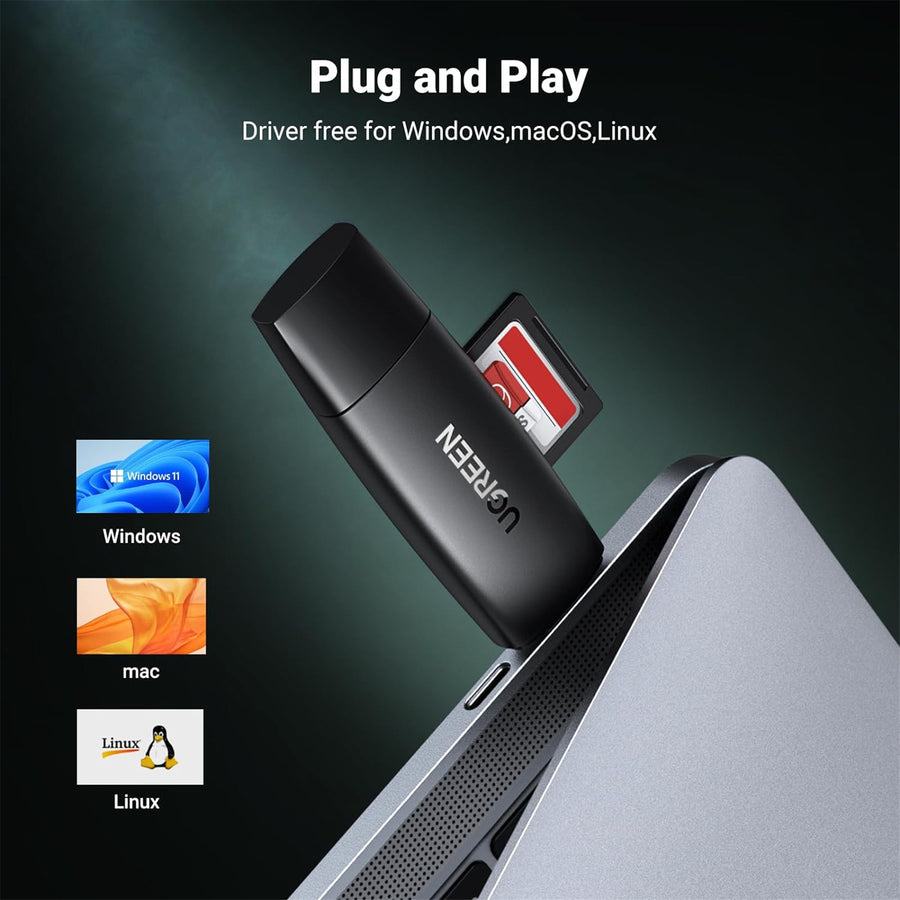 UG-80191 - Ugreen USB-C USB TF SD 3.0 Card Reader Black
