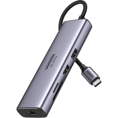 UGREEN UG-90568 HDMI 4K30HZ, 2 USB-A 3.0, SD&TF, RJ45 1G, Ethernet, PD100W, 7in1