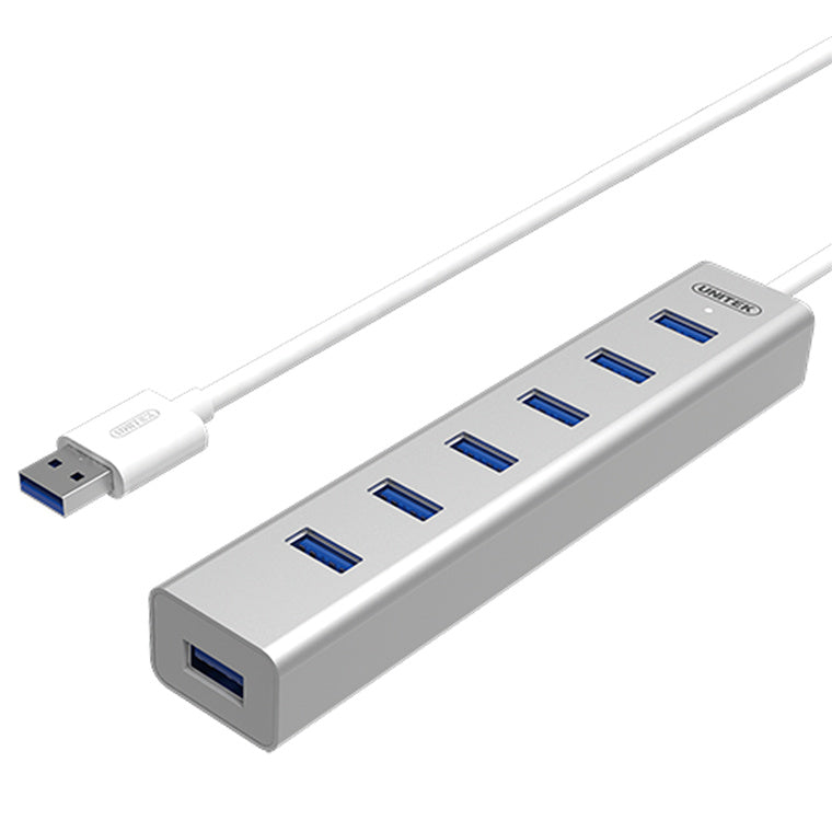 Unitek Y-3090 - USB-A 3.0 7-Port Hub. Apple Style Aluminium Design. SuperSpeed Data Transfer up to
