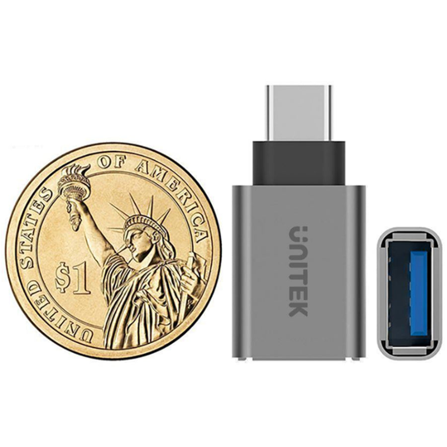 Unitek Y-A025CGY - USB 3.1 USB-C Male to USB-A Female Adapter. Apple Style Aluminium Housing