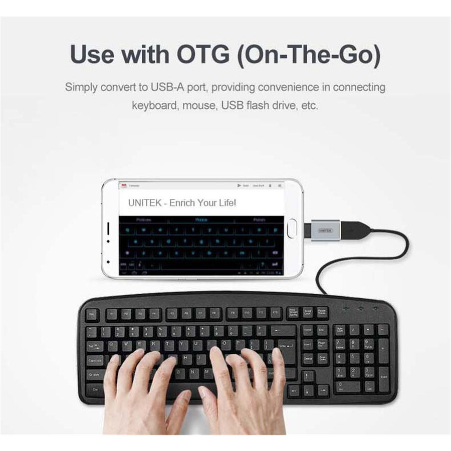Unitek Y-A025CGY - USB 3.1 USB-C Male to USB-A Female Adapter. Apple Style Aluminium Housing