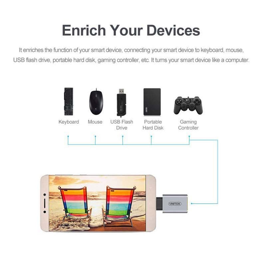 Unitek Y-A025CGY - USB 3.1 USB-C Male to USB-A Female Adapter. Apple Style Aluminium Housing