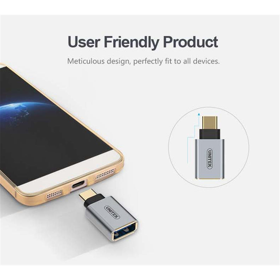 Unitek Y-A025CGY - USB 3.1 USB-C Male to USB-A Female Adapter. Apple Style Aluminium Housing