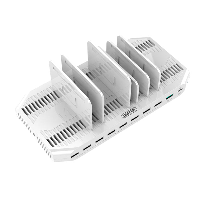 Unitek Y-2190 10-Port USB Smart Charging   Station. (9 Port 2.4A USB-A + 1x PortQC3.0USB-A)MaxPower:160W Rapid charging. Over-charge, over voltage, over heating and short circuit protection.