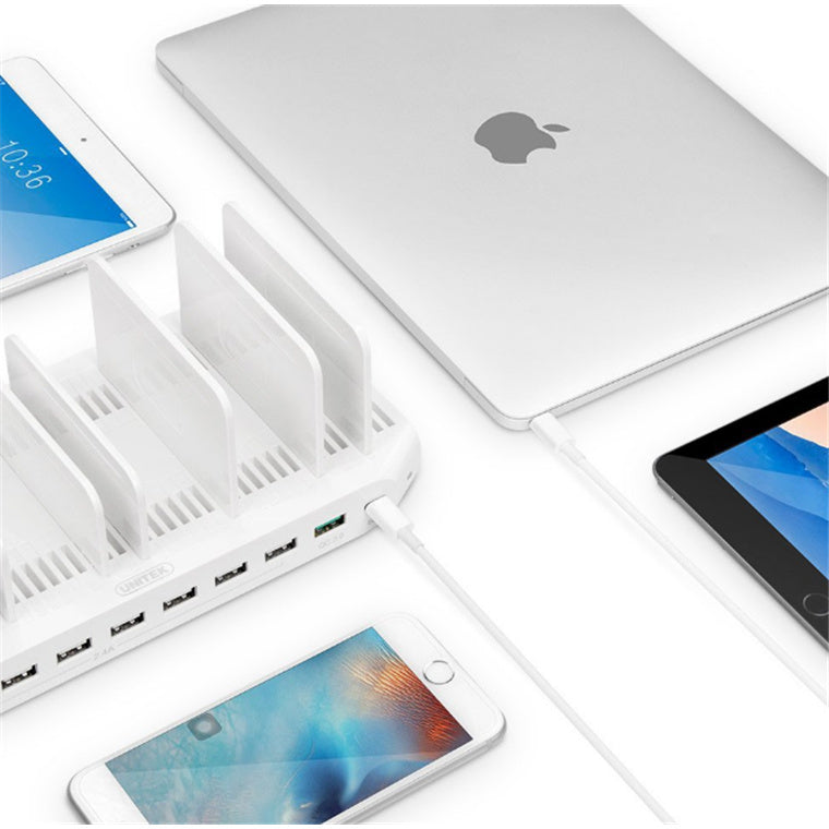 Unitek Y-2190 10-Port USB Smart Charging   Station. (9 Port 2.4A USB-A + 1x PortQC3.0USB-A)MaxPower:160W Rapid charging. Over-charge, over voltage, over heating and short circuit protection.