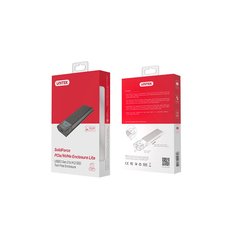 Unitek SolidForce S1203ABK USB 3.1 Gen2 to M.2 SSD (PCIe/NVMe) Enclosure