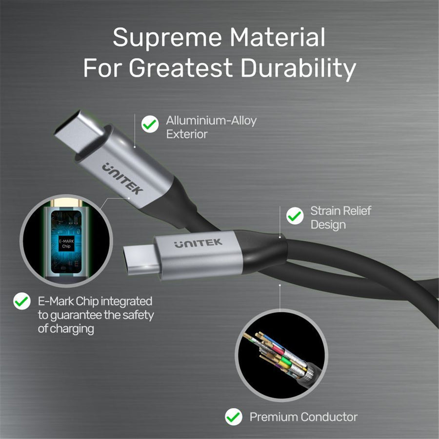 Unitek C14082ABK - 1m USB-C to USB-C 3.1 Gen2 Cable for Syncing & Charging. Supports up to 100W USB PD.