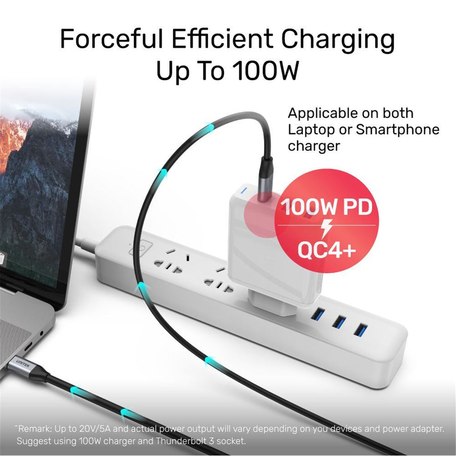 Unitek C14082ABK - 1m USB-C to USB-C 3.1 Gen2 Cable for Syncing & Charging. Supports up to 100W USB PD.