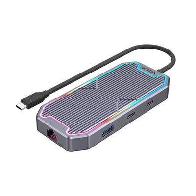 Unitek D1029A 7-in-1 Multi-Port 100W PD    Hub Supporting 10GbpswithUSB-CConnector.Includes2xUSB-A10Gbps Ports, 1x USB-C 10Gbps Port, 1x HDMI 4K60Hz Port, 1x RJ45 Gig Ethernet Port, 3.5mm Audio Port.