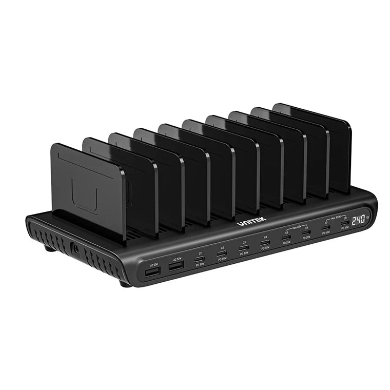 Unitek P1230C - Charge 10-Port 240W Smart Charging Station. Supports 8x USB-C & 2x USB-A