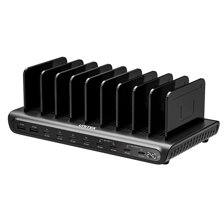 Unitek P1230C - Charge 10-Port 240W Smart Charging Station. Supports 8x USB-C & 2x USB-A