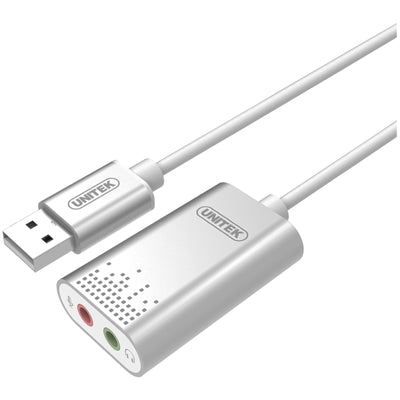 Unitek Y-247A - USB-A To Stereo Audio Converter in Aluminium Housing Supports DAC & ADC up to 48KHz