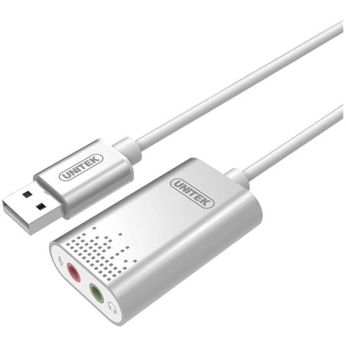 Unitek Y-247A - USB-A To Stereo Audio Converter in Aluminium Housing Supports DAC & ADC up to 48KHz