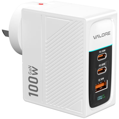 Valore  White PD100W Travel GaN Wall Charger with Digital Display
