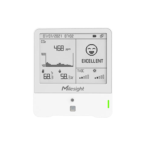 Milesight IoT AM307-915M - Milesight AM307-915M LoRaWAN 7 in 1 Indoor Ambience Monitoring IoT Sensor - Temp, Humidity, PIR, Light, TVOC, Barometric Pressure and CO2