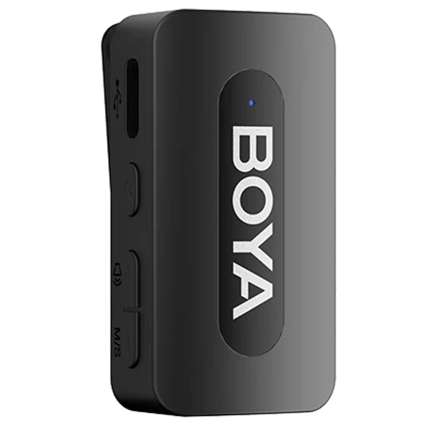 Boya BY-V35 (2 x TX + 1 x 3.5 TRS RX) 2.4 GHz Dual-Channel Wireless Microphone The BY-V3 series is an upgraded dual-channel wireless microphone. Lightweight and portable, it comes with a charging case for all-day battery life. Featuring sma