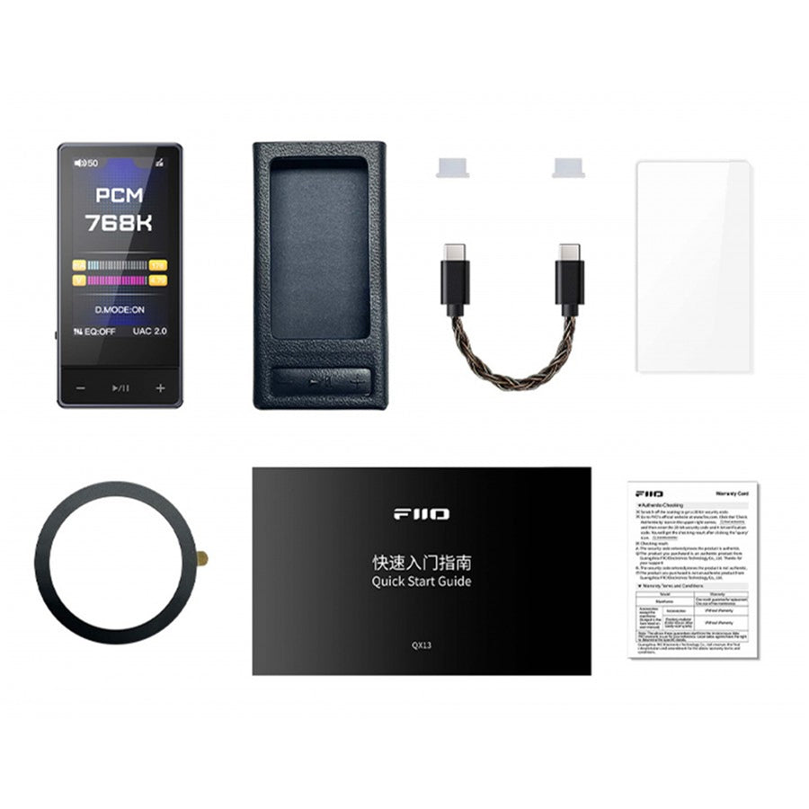 FiiO QX13 Premium Hi-Res Portable DAC & Headphone Amplifier - Titanium Gold 900mW+900mW desktop-Level Power - ESS ES9027SPRO DAC - 10-Band parametric EQ - Carbon Fibre Body - 1.99" display - Includes Magnetic Protective Case