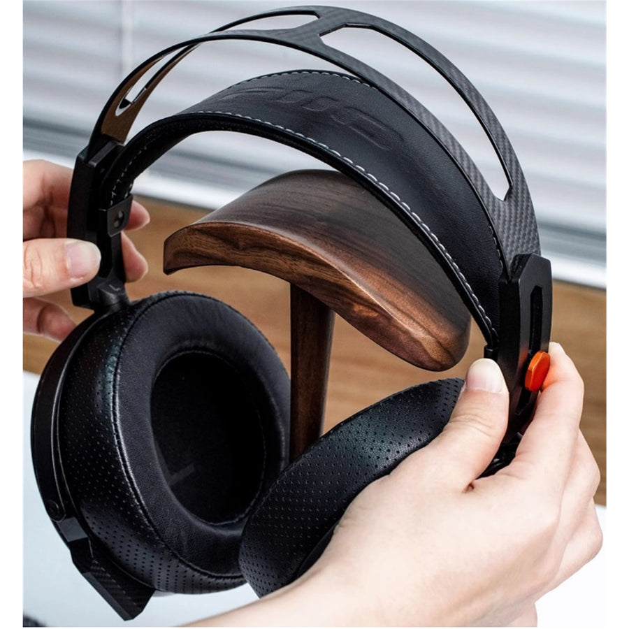 FiiO HS21 Premium Wooden Headphone Stand - Black Walnut - Precision-crafted from solid North American black walnut - Arched support surface + anti-slip pads - Widely compatible with headphones & gaming headsets
