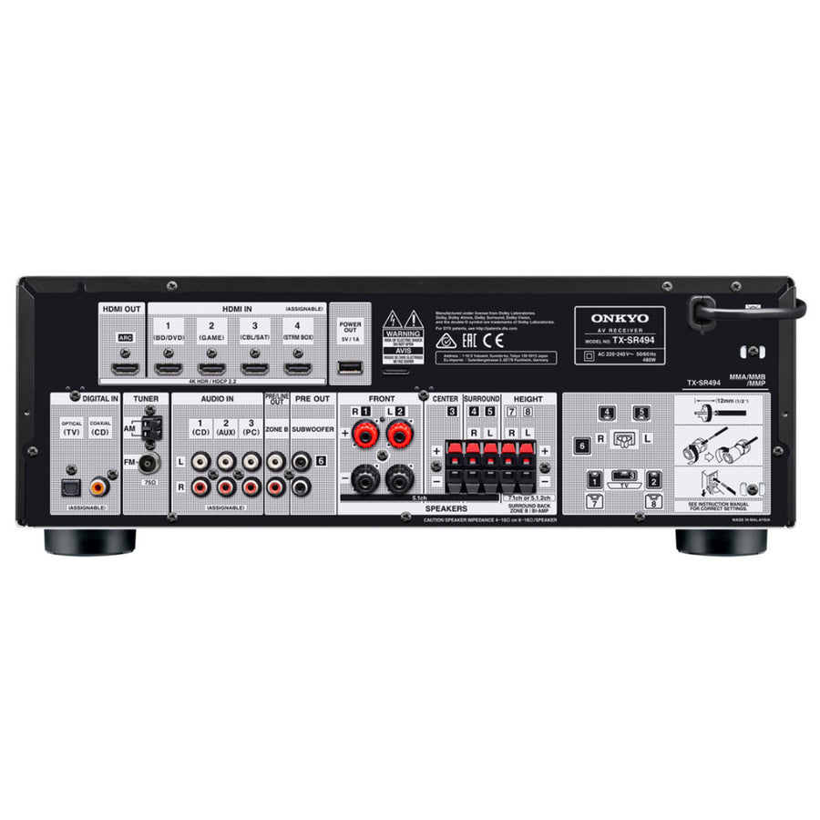 ONKYO TXSR494B - 7.2 Channel AV Receiver Amp. 160 Watts per Channel. 2x Subwoofer Preout 5x HDMI